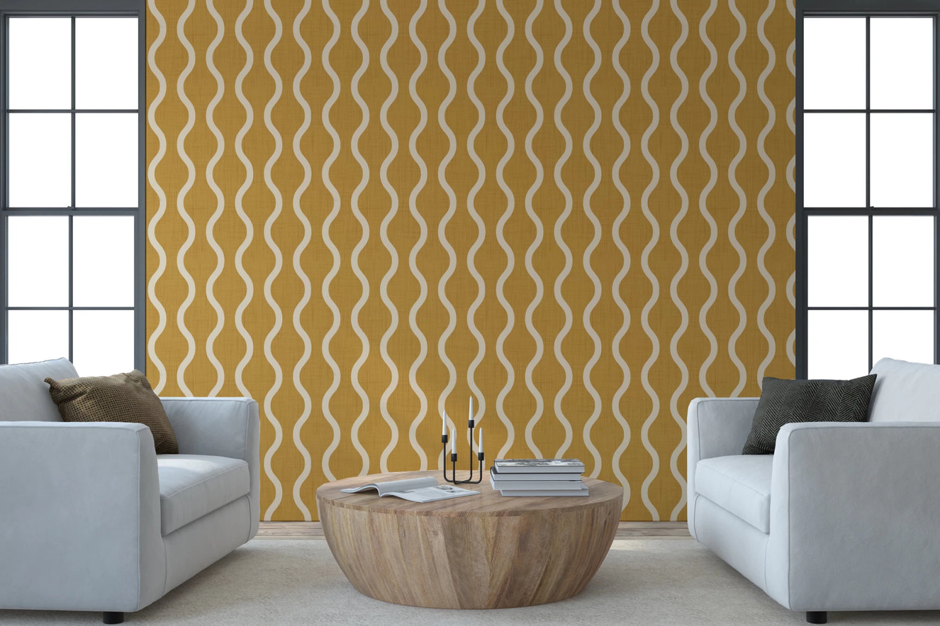 Cozy Scandi Folk Wavy Stripe Honey Mustard - Craft Stripe Wallpaper⁠