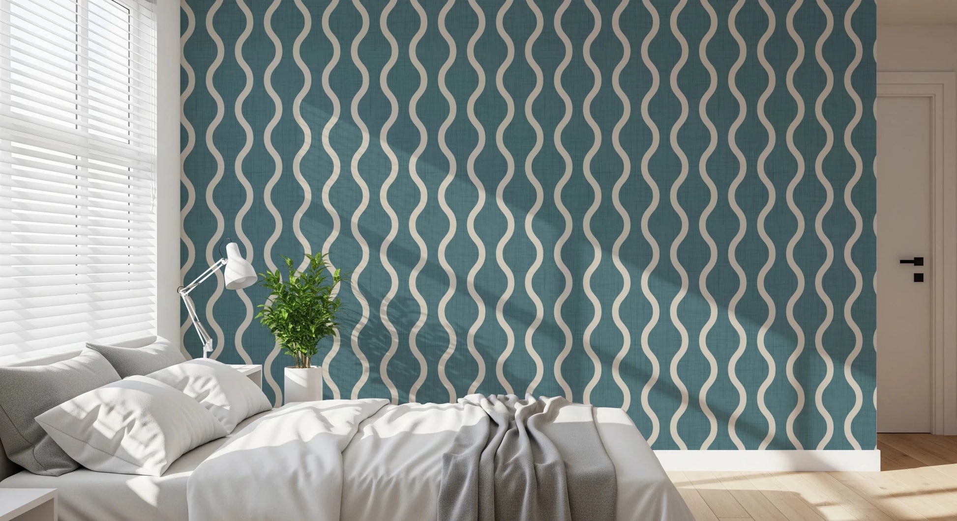 Cozy Scandi Folk Wavy Stripe Nordic Blue Grey - Craft Stripe Wallpaper⁠