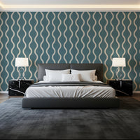 Cozy Scandi Folk Wavy Stripe Nordic Blue Grey - Craft Stripe Wallpaper⁠