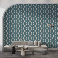 Cozy Scandi Folk Wavy Stripe Nordic Blue Grey - Craft Stripe Wallpaper⁠