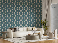 Cozy Scandi Folk Wavy Stripe Nordic Blue Grey - Craft Stripe Wallpaper⁠
