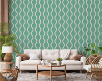 Cozy Scandi Folk Wavy Stripe Sage Mint - Craft Stripe Wallpaper⁠