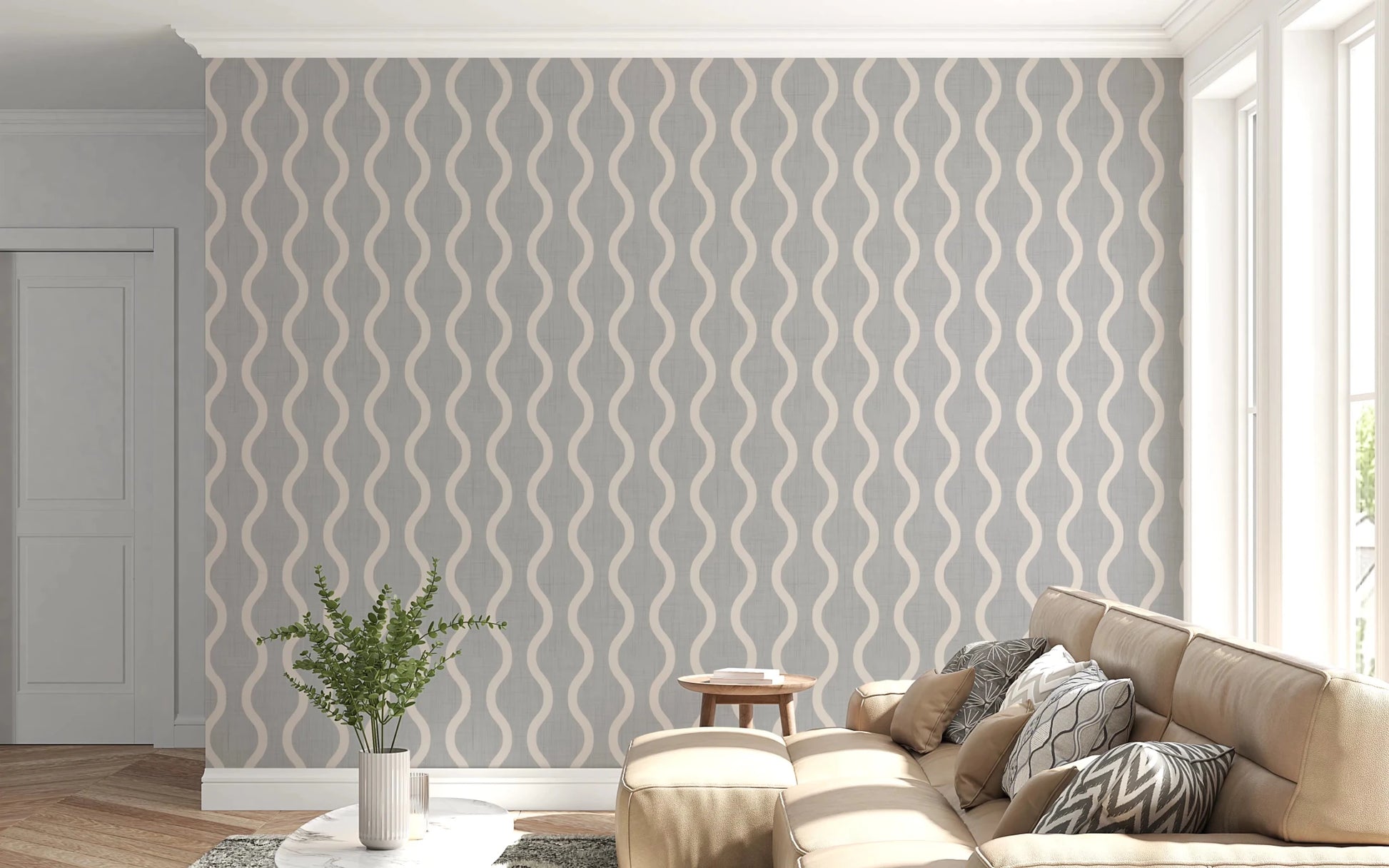 Cozy Scandi Folk Wavy Stripe Warm Linen - Craft Stripe Wallpaper⁠