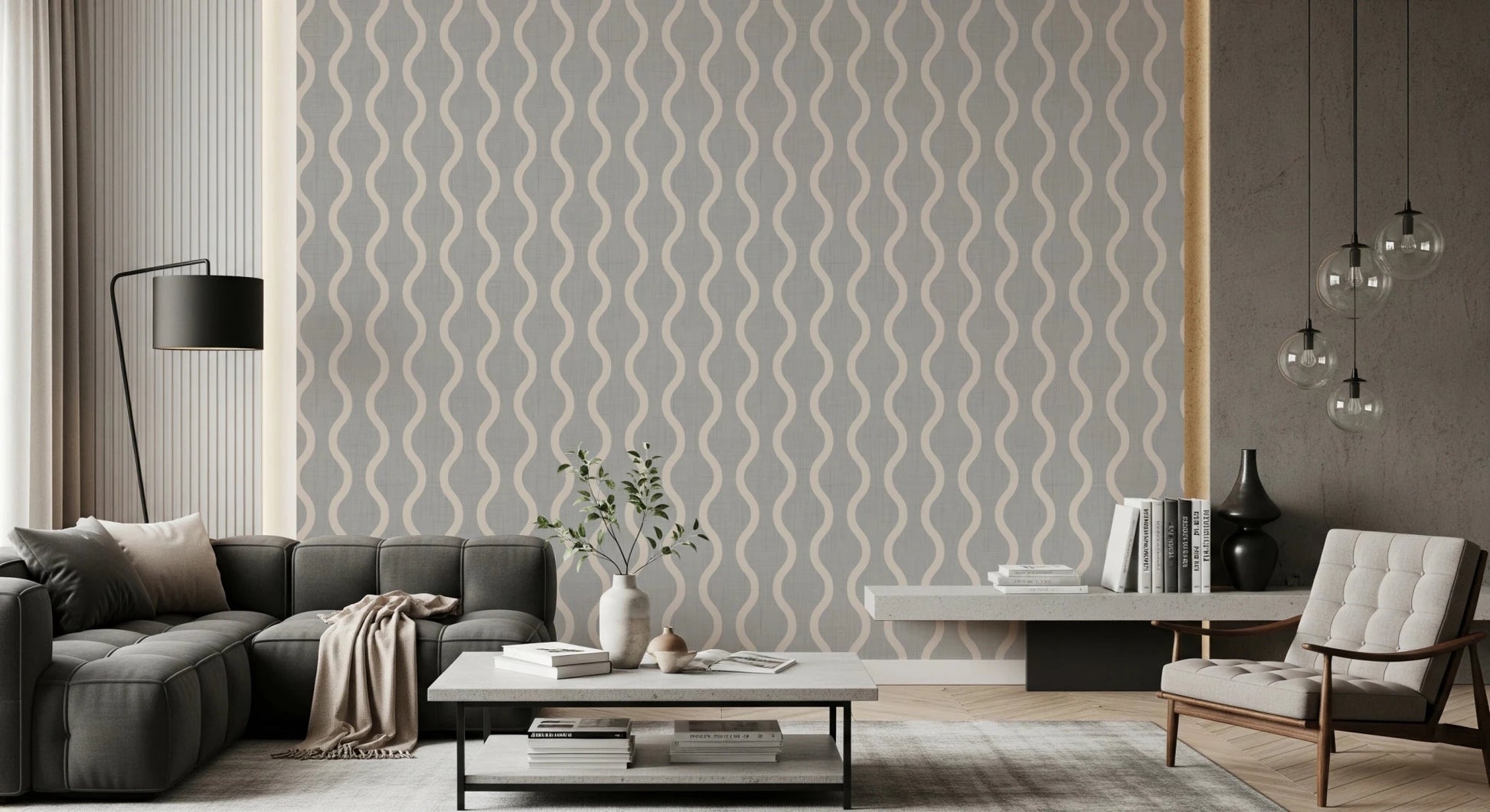 Cozy Scandi Folk Wavy Stripe Warm Linen - Craft Stripe Wallpaper⁠