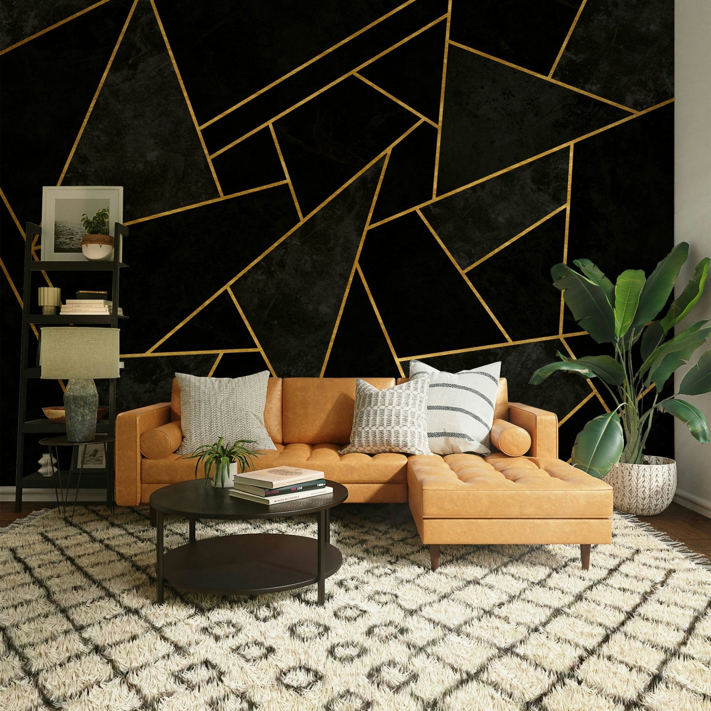 Bold cracked black mosaic mural bringing sophistication to walls

