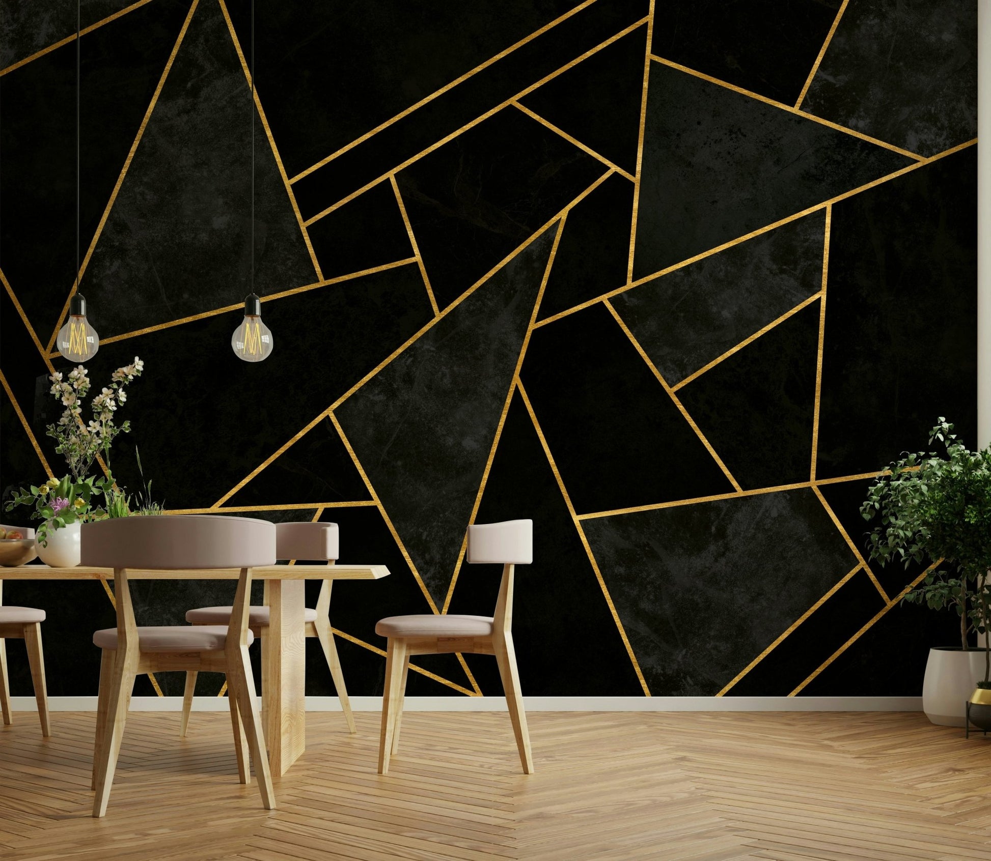 Sophisticated black and cracked mosaic design mural for feature wall

