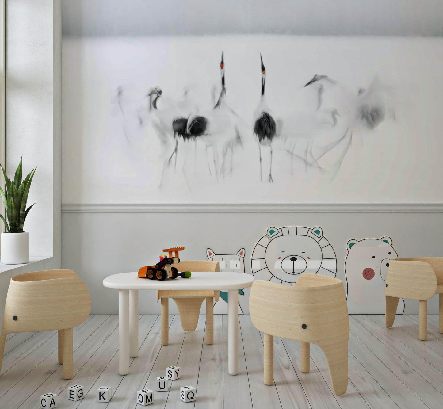 Crane Dance in White Wall Mural -2208006