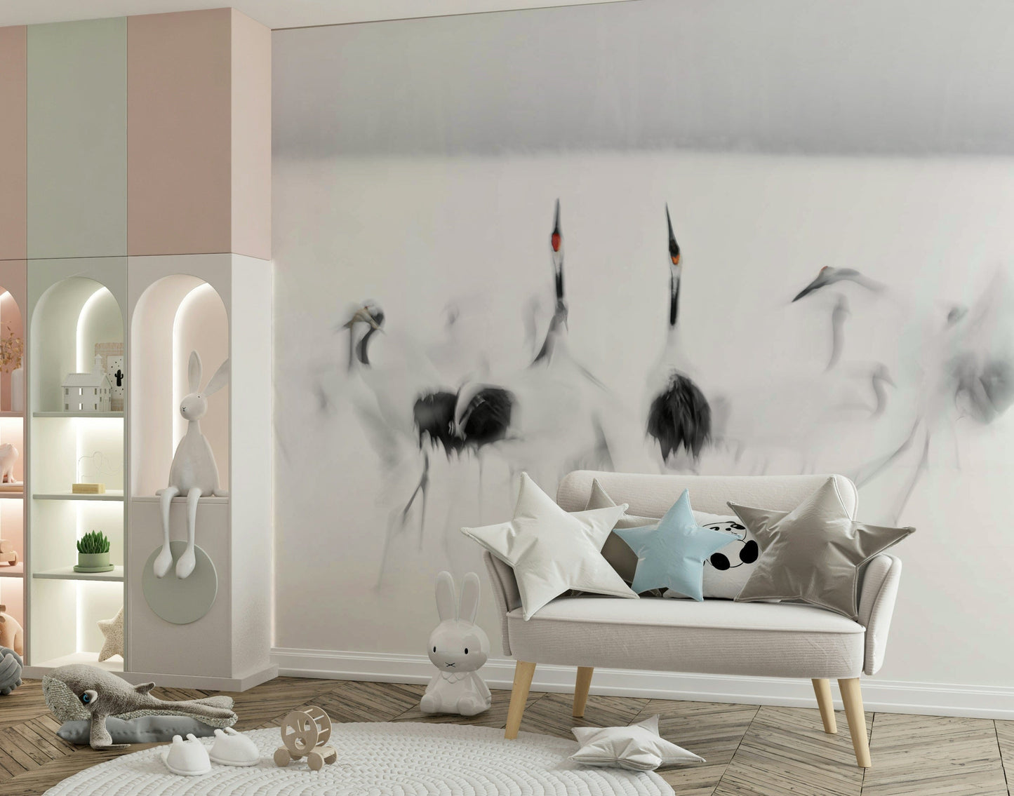 Crane Dance in White Wall Mural -2208006