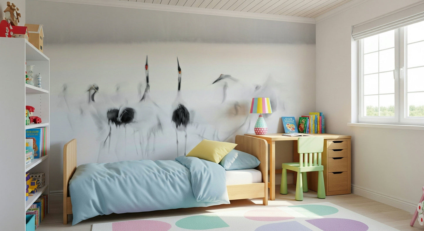 Crane Dance in White Wall Mural -2208006