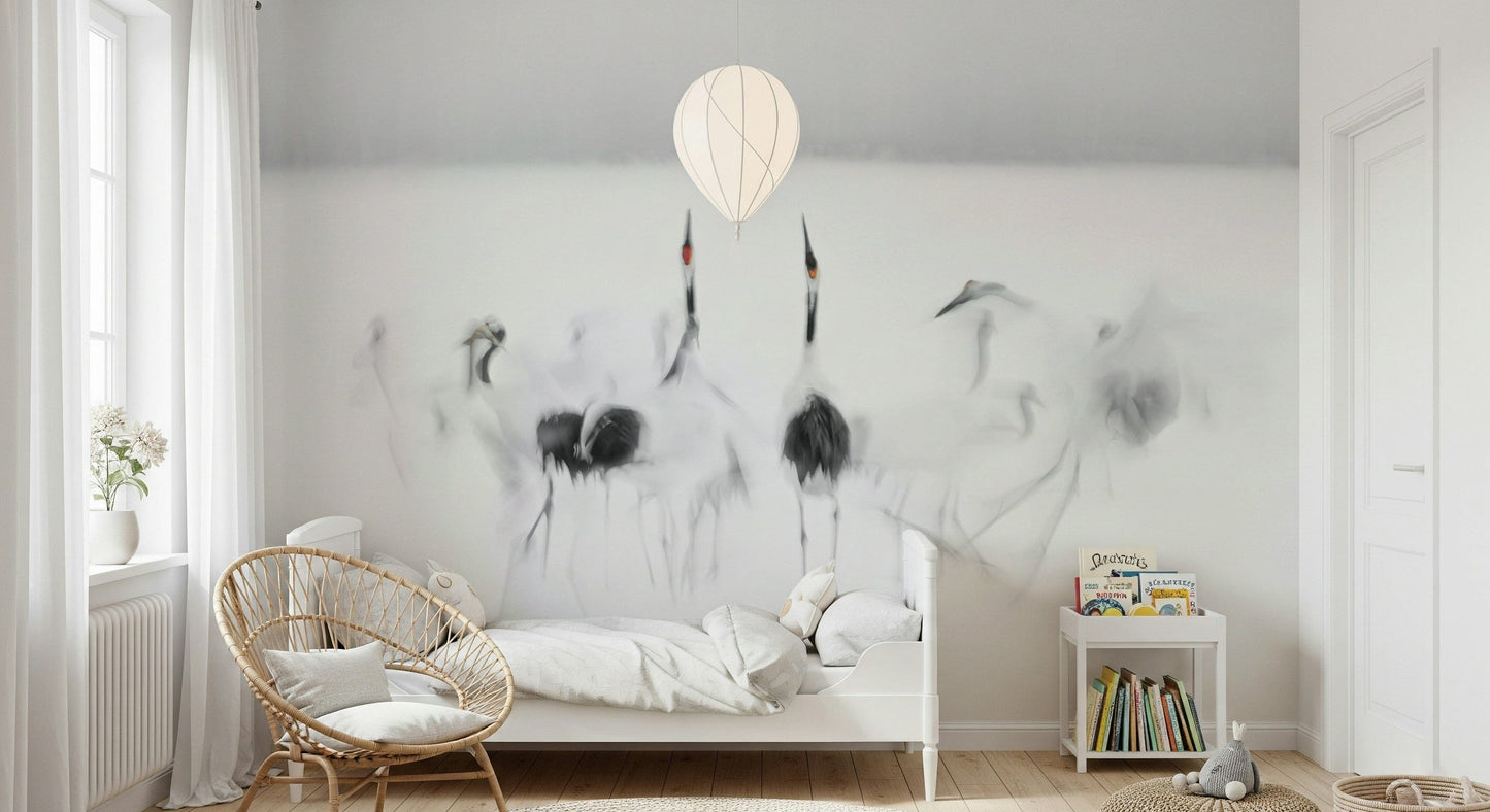 Crane Dance in White Wall Mural -2208006