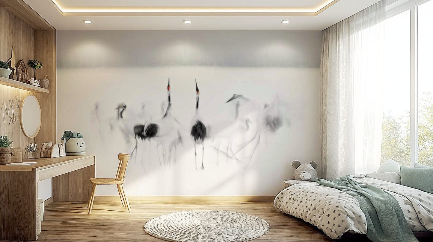Crane Dance in White Wall Mural -2208006