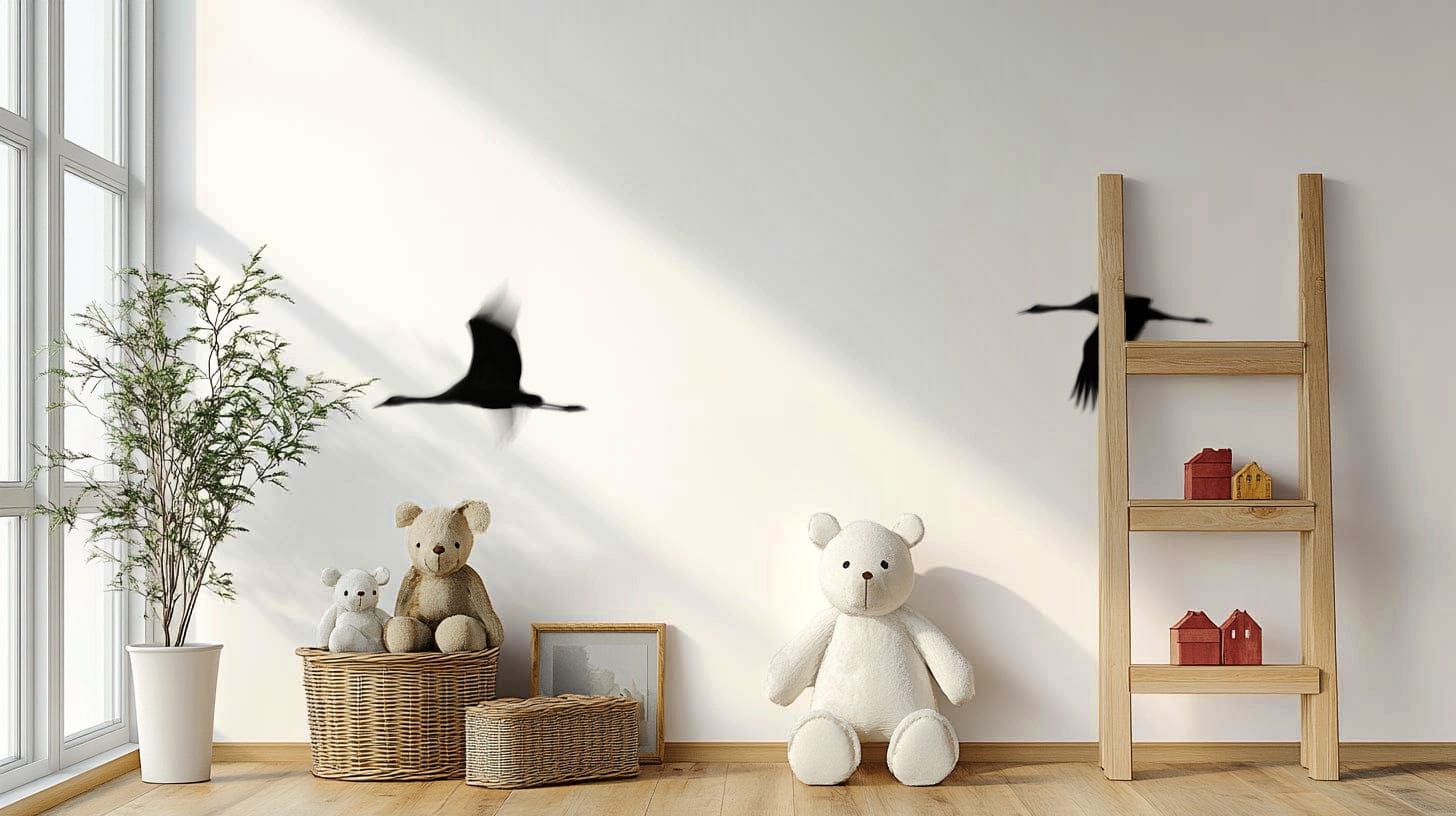 A calming serene bird wallpaper mural that defines a space.


