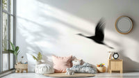 A beautiful flying crane wall mural for a living room.

