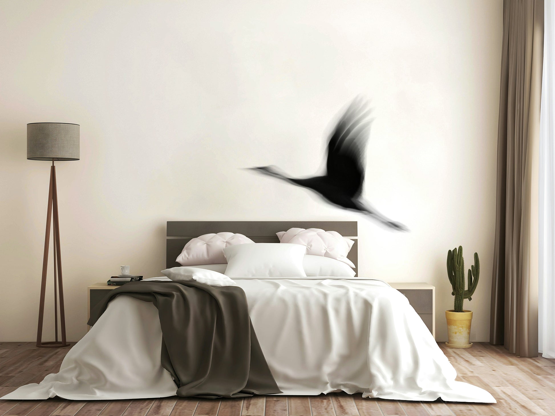 A beautiful serene crane wallpaper mural for a modern home.

