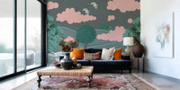 Crane’s Dreamscape Wall Mural on dining wall, airy style, soft watercolor look, neutral decor