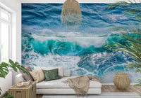 Crashing Teal wall mural intense aqua marine water surface