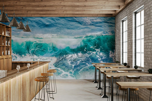 Crashing Teal wallpaper waves and foamy ocean water