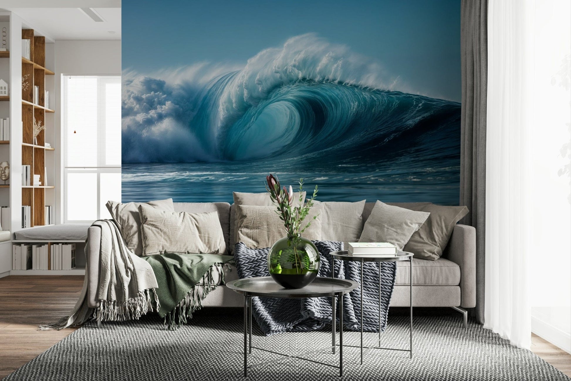 Crashing Tide wall mural exhibits crashing white water foam.