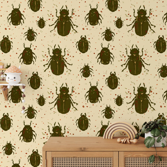 Unique crawling beetles wallpaper mural for bold, artistic walls.
