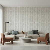 Airy sand colored vine mural wallpaper serene space.