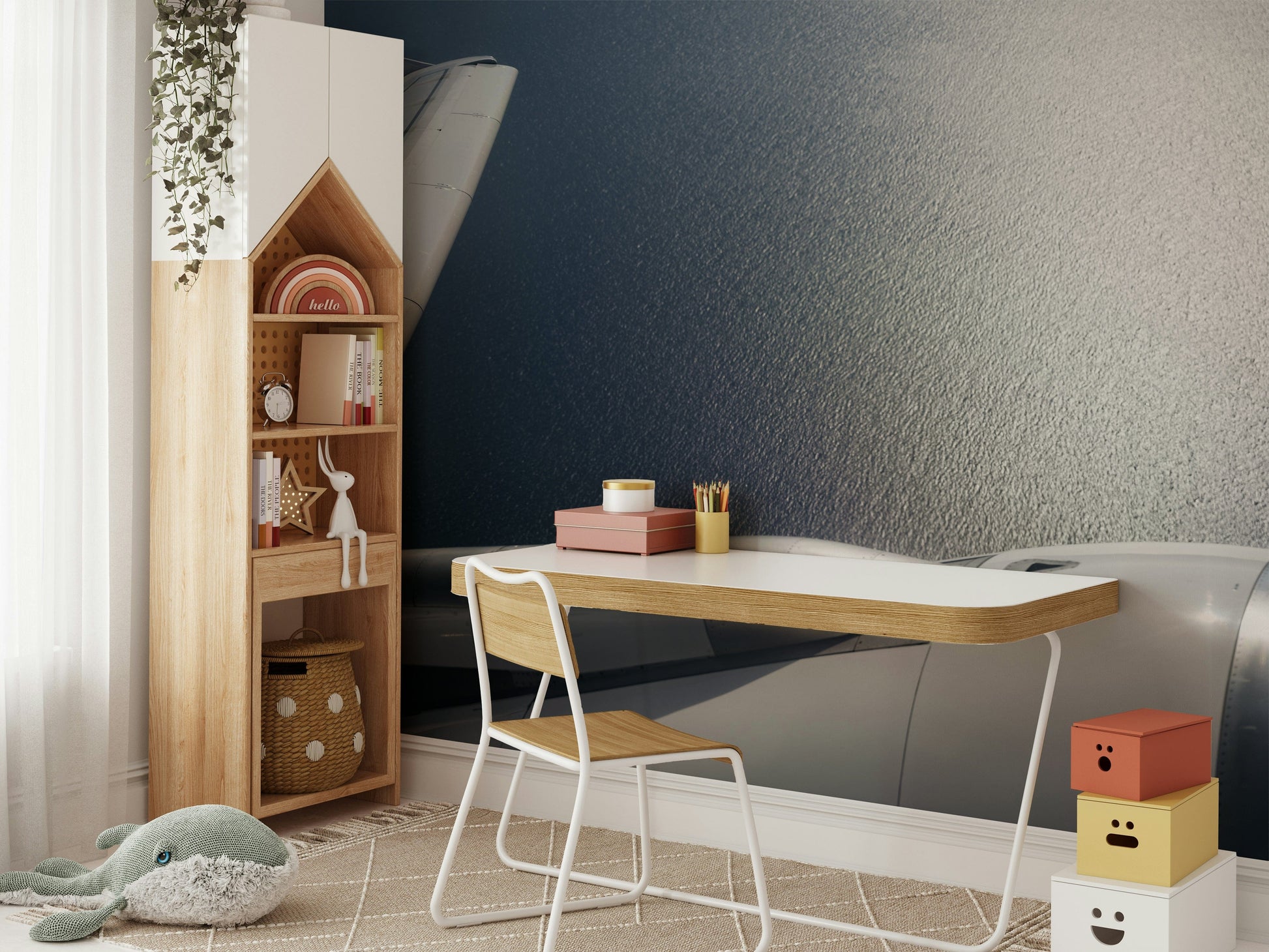 The peel and stick wallpaper showing realistic water textures.

