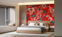 A classic red floral wallpaper for walls.

