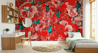 A peaceful flower design mural on decorative wallpaper.


