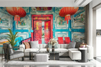 Artistic heritage courtyard displayed on Crimson Lanterns wallpaper.