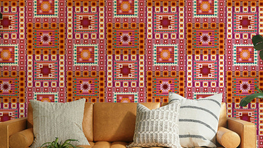 Bold orange red wall mural

