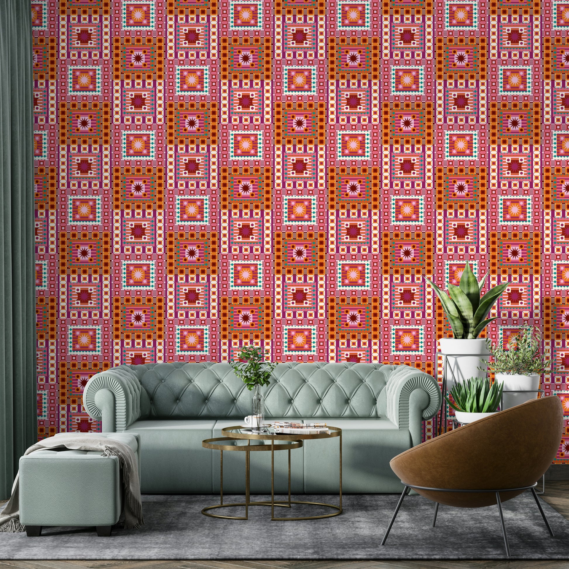 Warm color wall mural style

