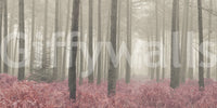 Ethereal tree landscape Crimson Whisper Woods wall graphic.