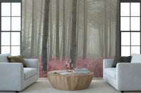 Enchanted Crimson Whisper Woods pine grove covering surface.