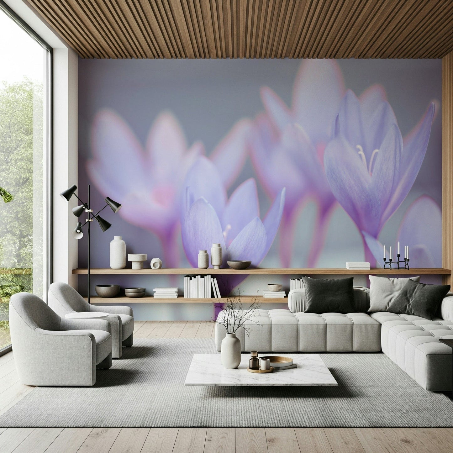 Pastel crocus wall mural with delicate stamens