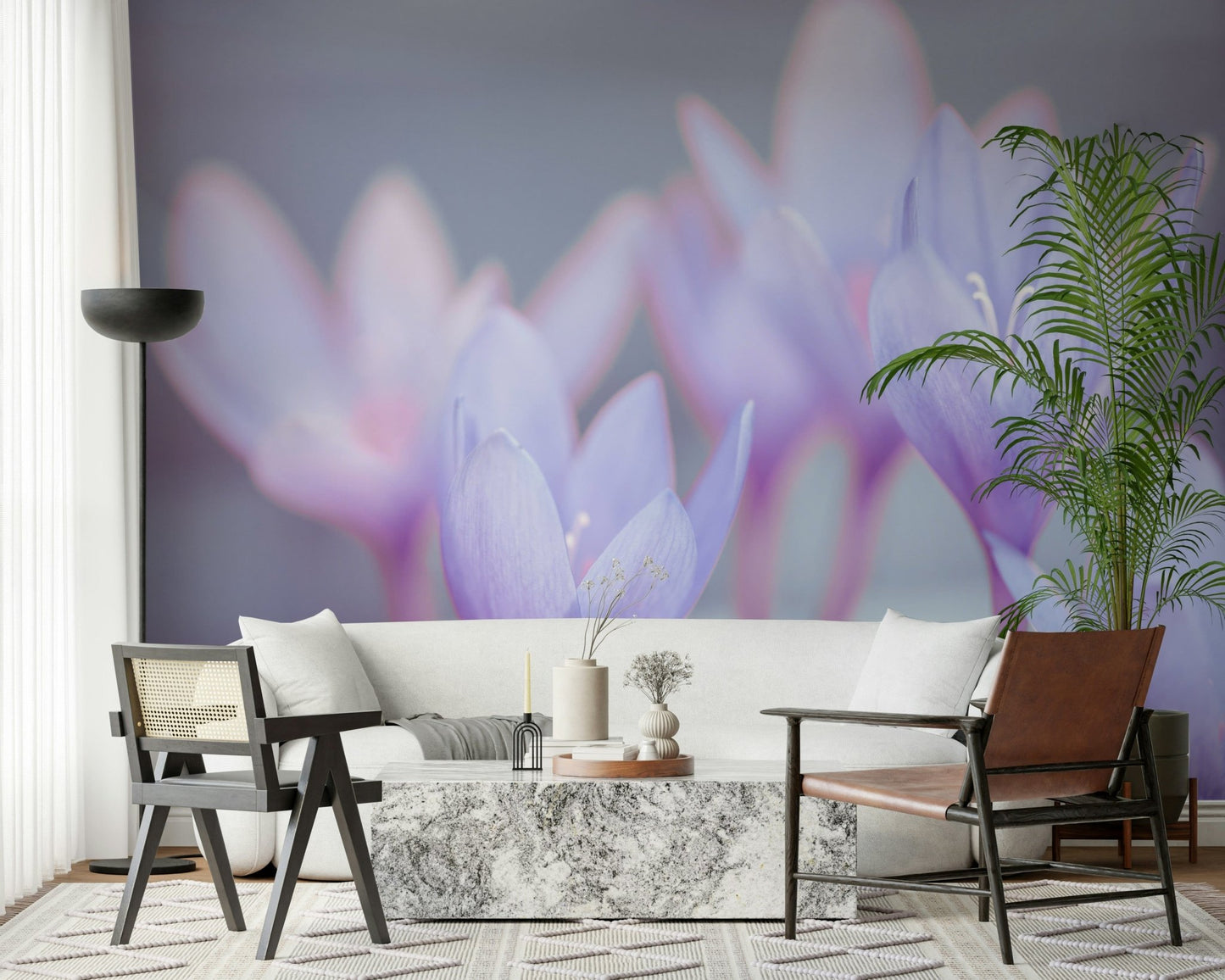 Purple crocus flowers wall mural in soft focus