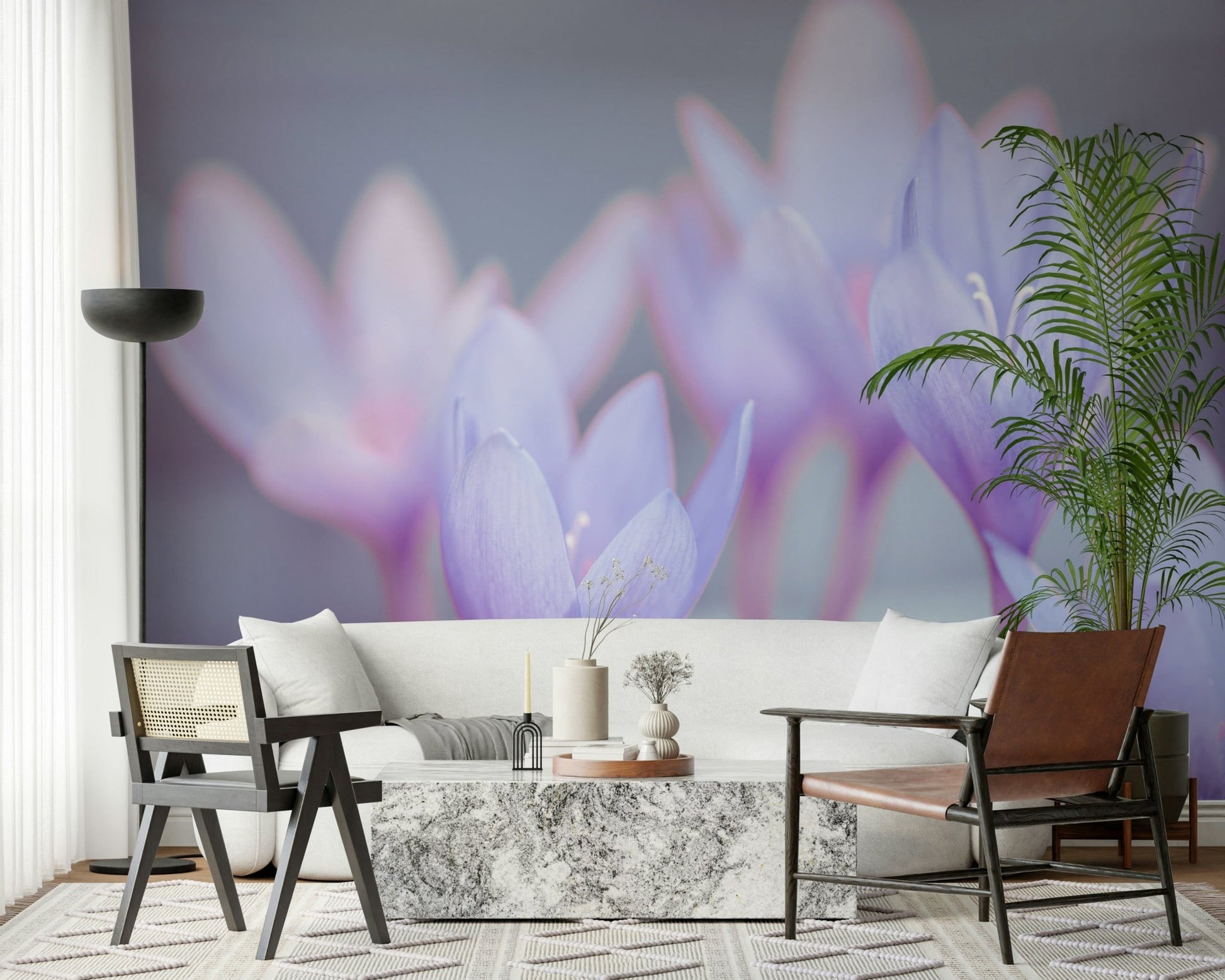 Purple crocus flowers wall mural in soft focus