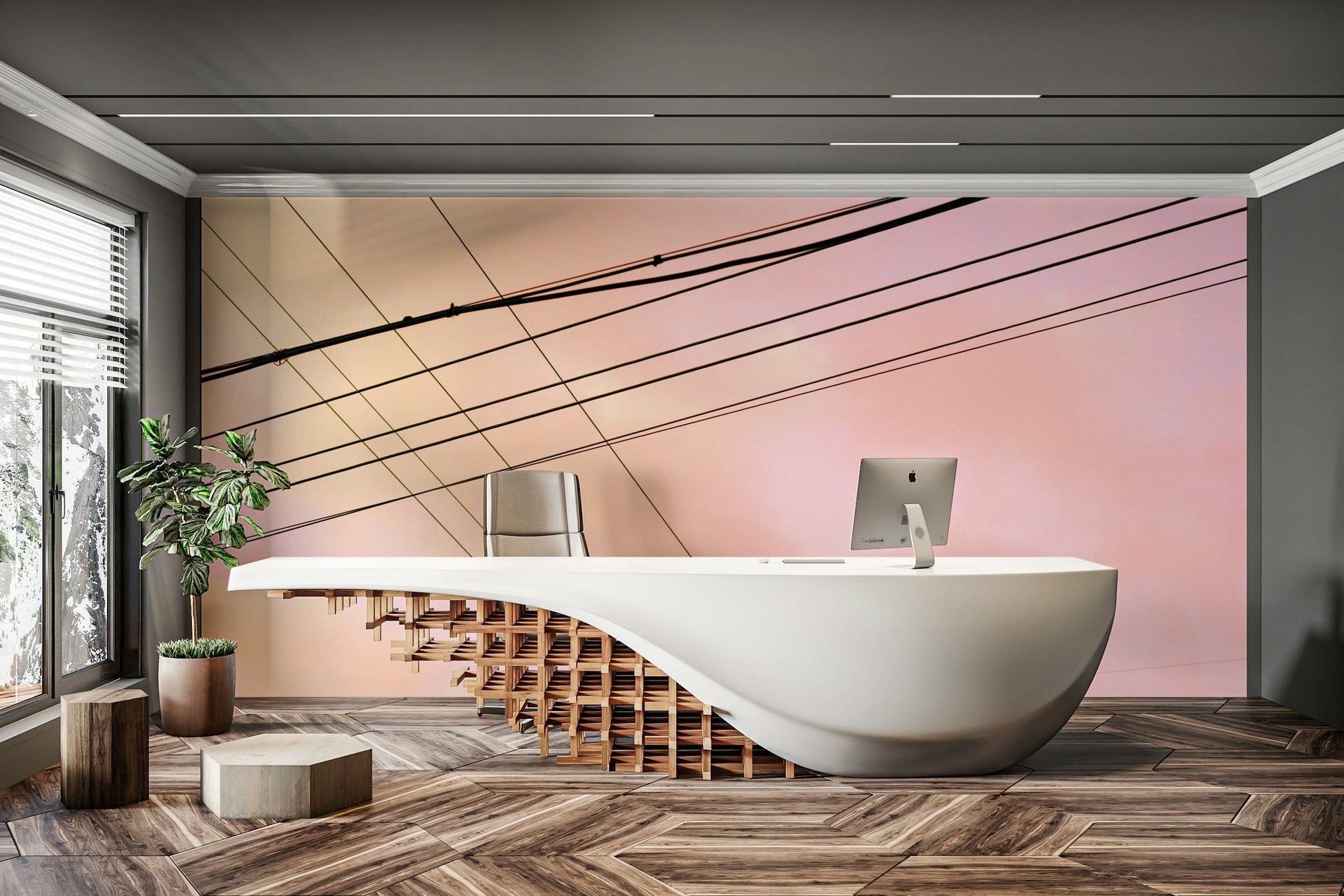 An artistic abstract geometry mural for home decor.

