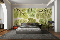 Green forest crown mural with visible sky outlines


