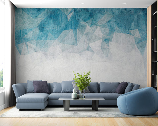 Crumbled Blue Color wallpaper mural shown as a full feature wall that highlights the design