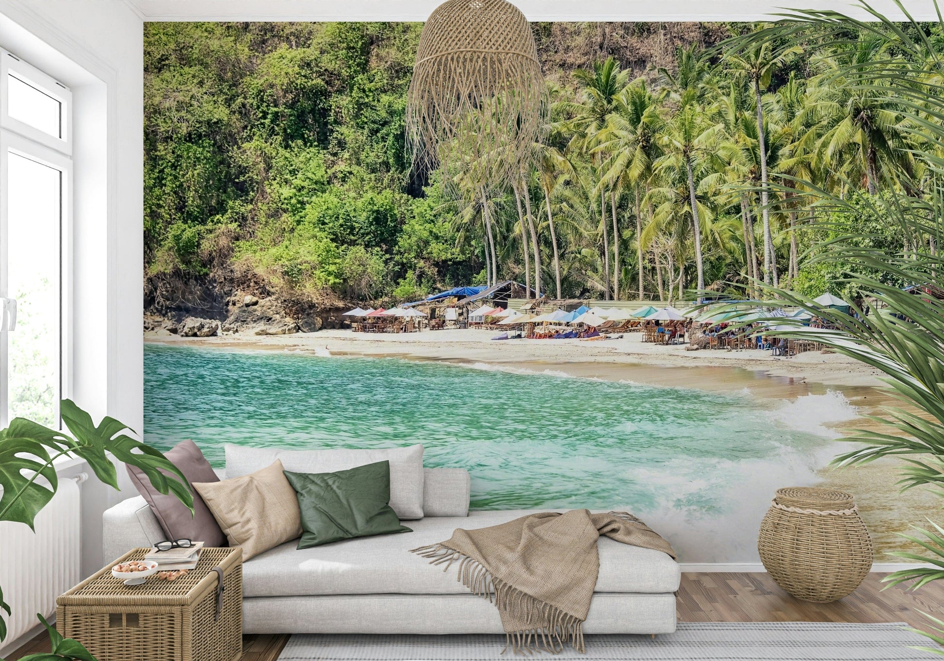 Crystal Bay wallpaper for walls with colorful beach umbrellas.