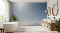 Calm sky blue tones featured in our Crystal Blue Morning for bathroom wall mural art