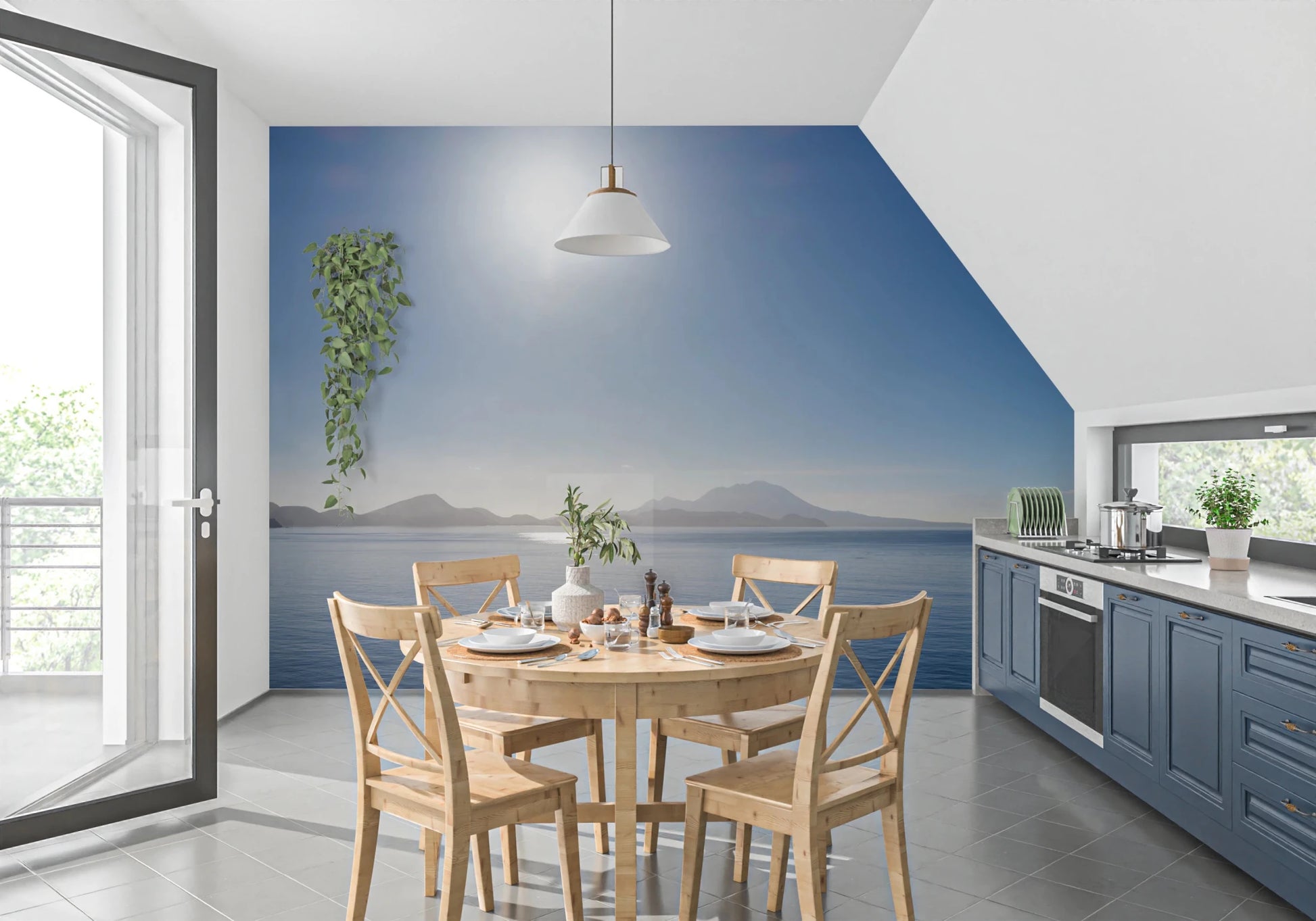 Light blue painted finish on this Crystal Blue Morning mural print