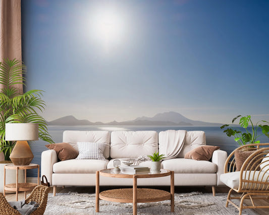 Abstract blue hues on this Crystal Blue Morning wall mural design for living room walls