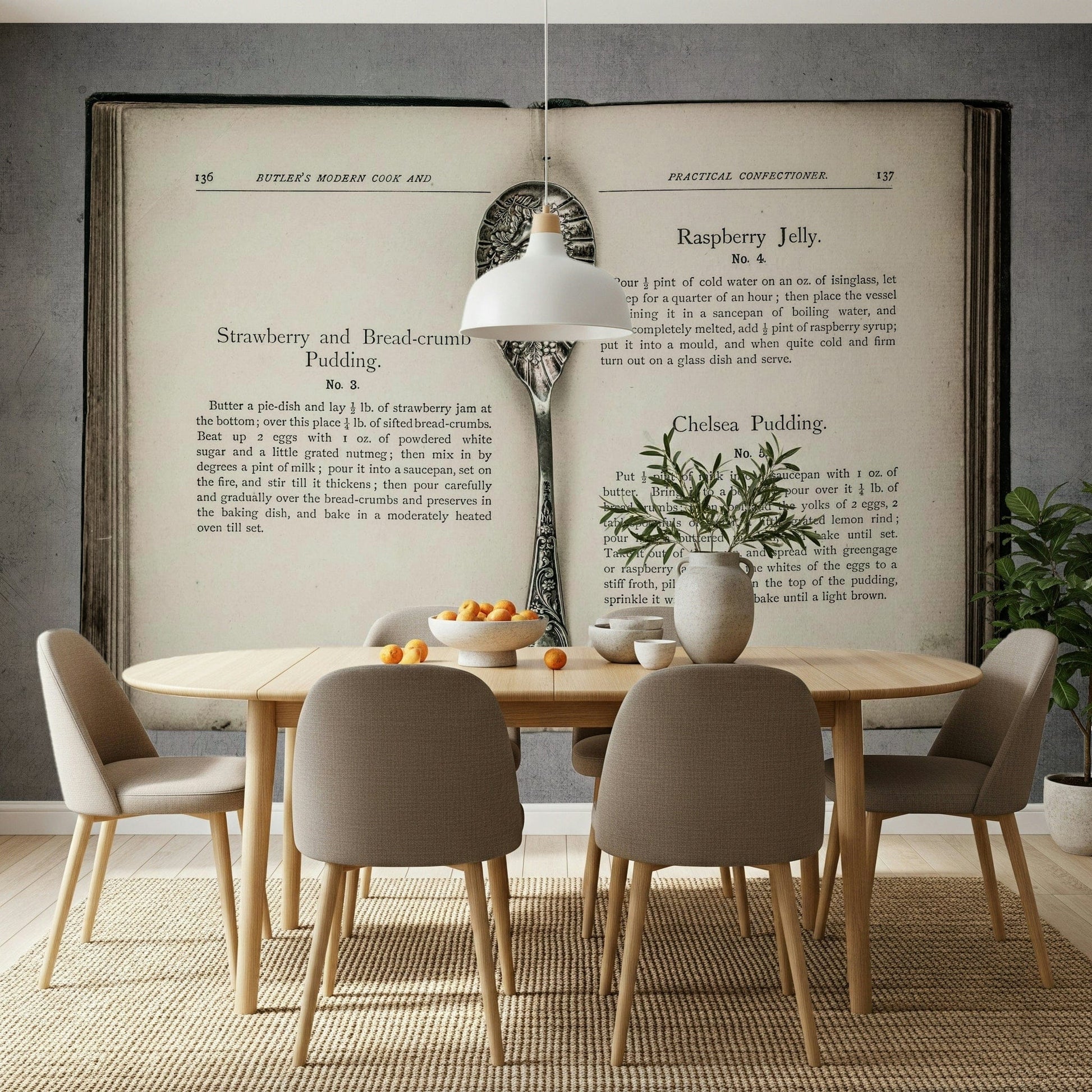 Sepia tone Culinary Antiques wallpaper showcasing traditional British dessert instructions.