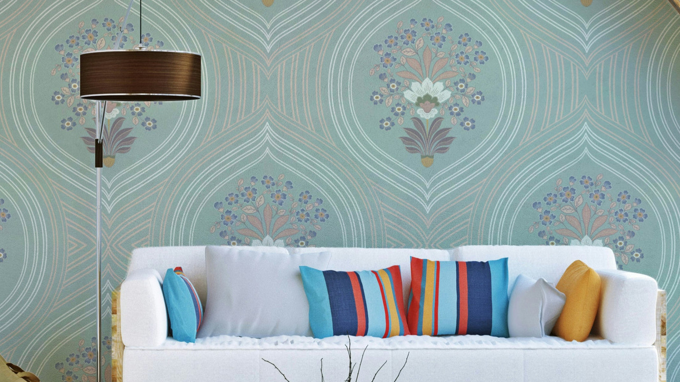 Curved floral lines wallpaper with elegant flower patterns

