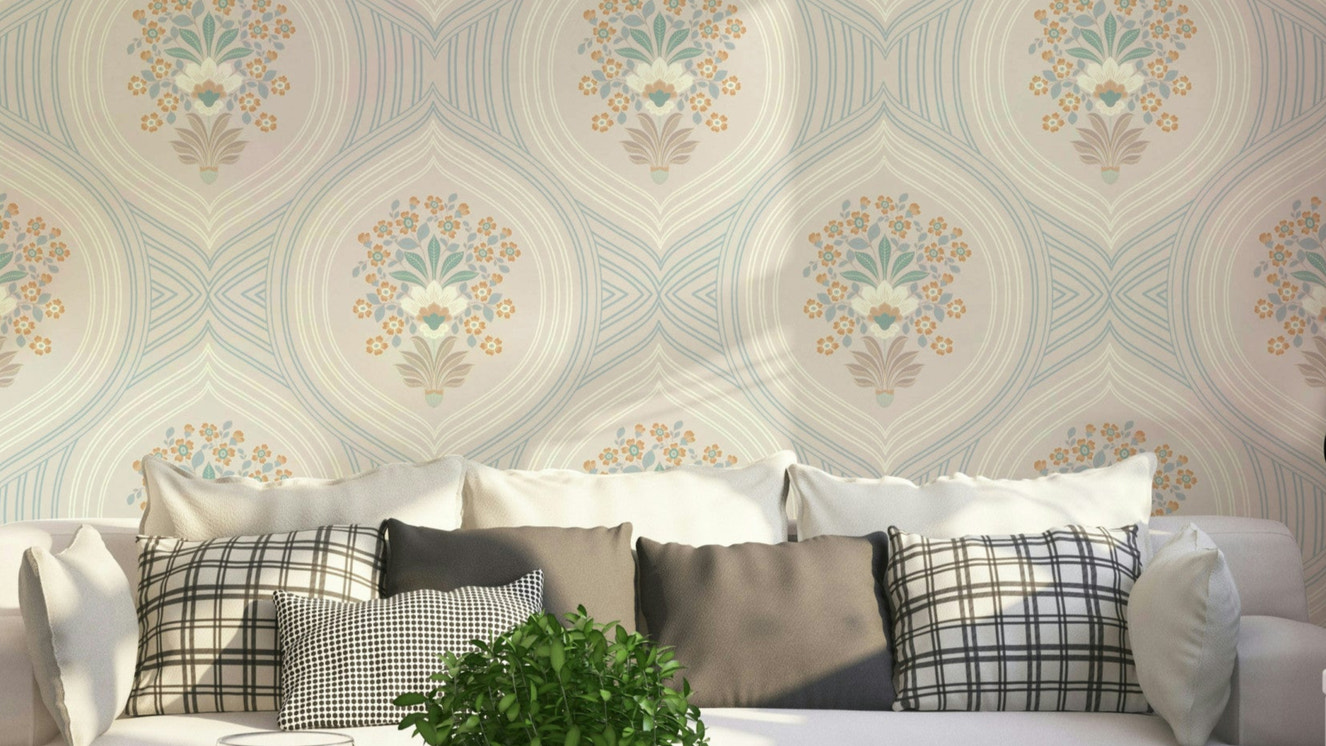 Curved Lines & Blooms Wallpaper⁠