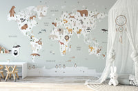 Kids wallpaper with colorful world map animals
