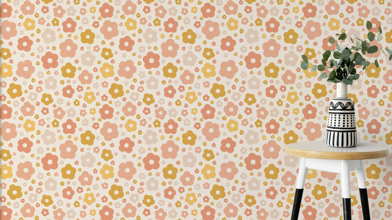 Cute boho daisies wallpaper in soft neutral tones

