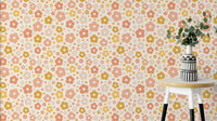 Cute boho daisies wallpaper in soft neutral tones

