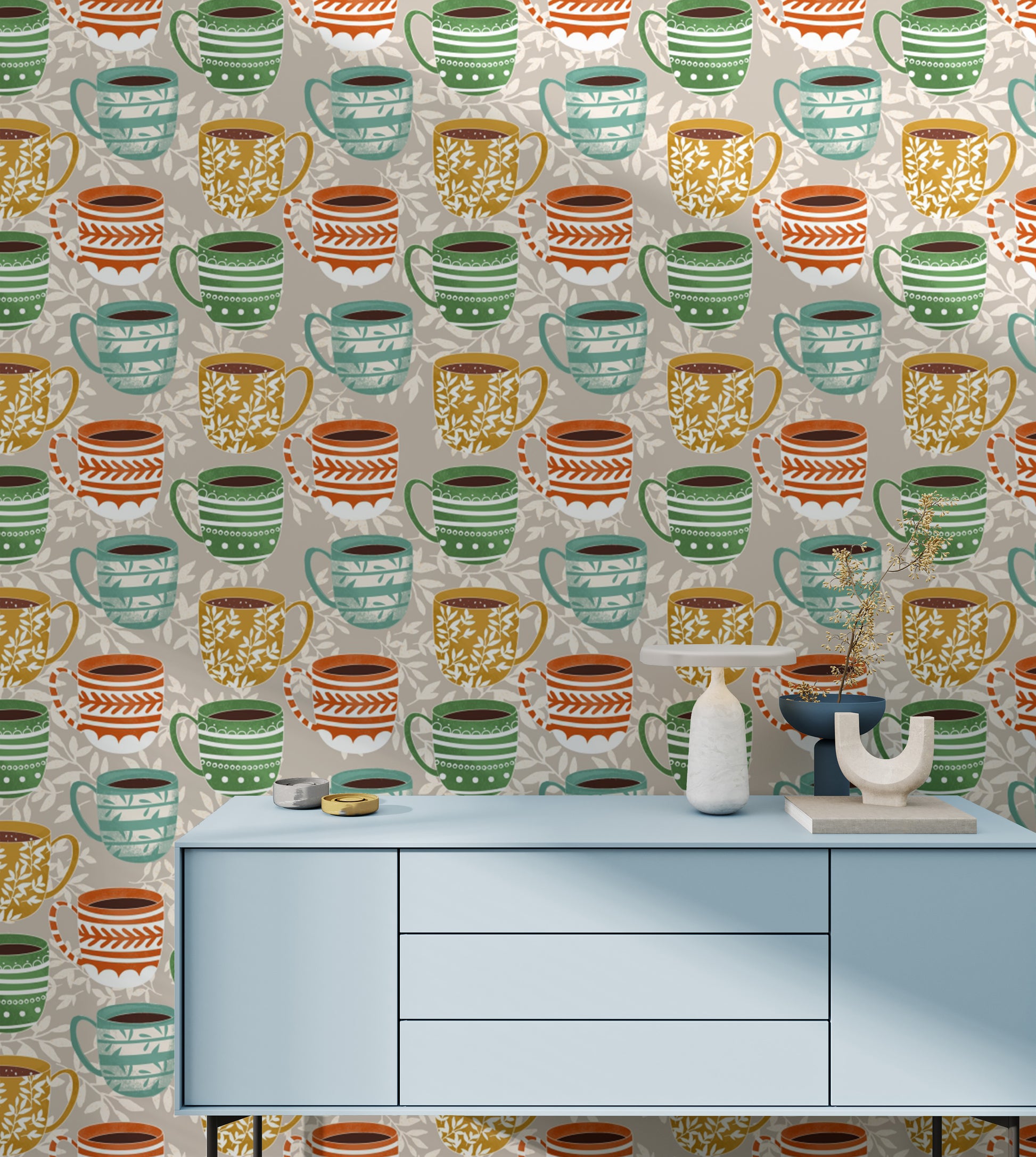Colorful mug wallpaper for contemporary spaces
