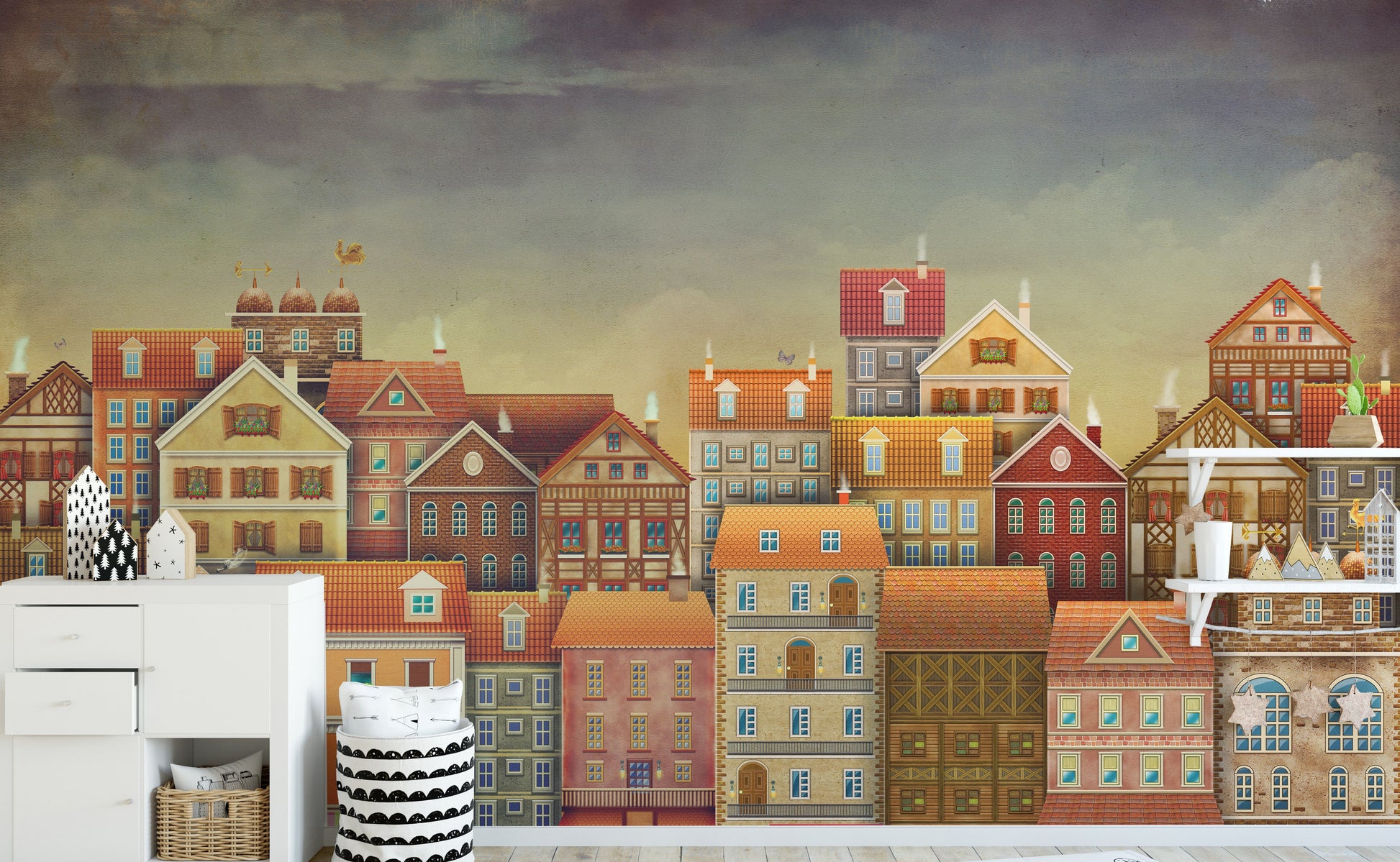 Charming dark houses wallpaper mural